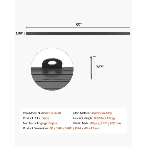 VEVOR Beeteinfassung, 10er-Pack, 1524x43x1,6 mm, Rasenkante aus Aluminiumlegierung, Mähkante, biegbare Beetumrandung, Garteneinfassung, robuste Rasenbegrenzung für Blumenbeete, Hofwege – Bild 6