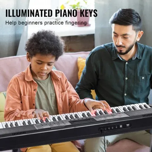 VEVOR 61-Tasten-Digitalklavier, beleuchtete Tasten, tragbares elektrisches Klavier mit verstellbarem Ständer, 600 Töne, 500 Rhythmen, integrierte Lautsprecher, Sustain-Pedal, Kopfhörer, Mikrofon, USB-MIDI für Anfänger – Bild 2