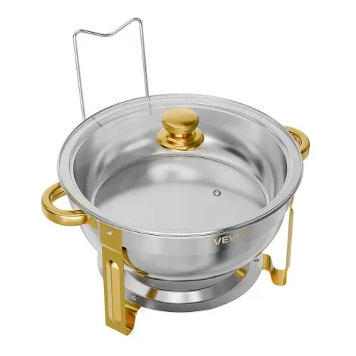 VEVOR Chafing Dish Set 4-tlg. 5,68 L Warmhaltebehälter Edelstahl für Buffets, Hochzeiten, Partys & Familienfeiern, Sichtdeckel, Wasserbehälter, Brennstoffbehälter, Stapelbar für Warme & Kalte Speisen – Bild 10