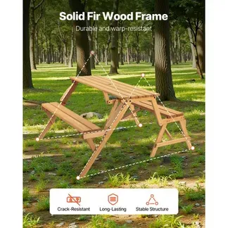 VEVOR 2 in 1 umwandelbarer & austauschbarer Picknicktisch, Outdoor-Tisch- und Bank-Set aus Holz, tragbare, faltbare Bank mit Loch für Schirm, Essmöbel für Garten, Hinterhof, Veranda (braun) VEVOR 2 in 1 umwandelbarer & austauschbarer Picknicktisch, Outdoor-Tisch- und Bank-Set aus Holz, tragbare, faltbare Bank mit Loch für Schirm, Essmöbel für Garten, Hinterhof, Veranda (braun)