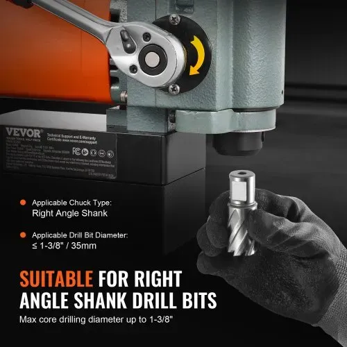 VEVOR Magnetbohrmaschine, Kernbohrmaschine 1300 W, flache tragbare Magnetbohrmaschine mit Kühlvorrichtung und Überlastschutz, Magnetpresse für Geräteinstallation, Industrie, Metallbearbeitung, Orange – Bild 3