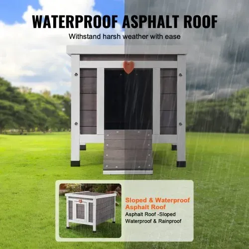 VEVOR Katzenhaus für draußen, wetterfest, Unterschlupf für Wildkatzen für mehrere Katzen, Katzen-/Kaninchenhaus aus Holz für draußen mit PVC-Türklappen und offenem Dach, 21"L x 17"B x 17"H – Bild 2