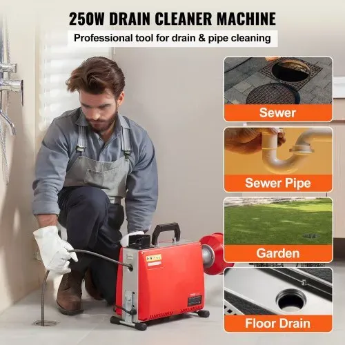 VEVOR Rohrreinigungsmaschine, 66 Fuß x 5/8 Zoll, 250 W elektrische Rohrreinigungsmaschine mit manueller Zuführung – mit 7 Schneidern, 2 Stahlkabeln (66′ x 5/8″ und 15′ x 3/8″) und CW/CCW-Steuerung für 1,6″ bis 4″ Rohre VEVOR Rohrreinigungsmaschine, 66 Fuß x 5/8 Zoll, 250 W elektrische Rohrreinigungsmaschine mit manueller Zuführung – mit 7 Schneidern, 2 Stahlkabeln (66′ x 5/8″ und 15′ x 3/8″) und CW/CCW-Steuerung für 1,6″ bis 4″ Rohre