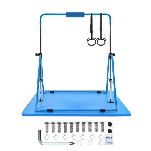 VEVOR Gymnastikstange für Kinder mit 63,5 kg Tragkraft, Klappbares Turnreck mit Matte, Höhenverstellbare Turnstange für Indoor- und Outdoor-Training, Heimtrainingsgerät für Kinderturnen zu Hause, Blau – Bild 8