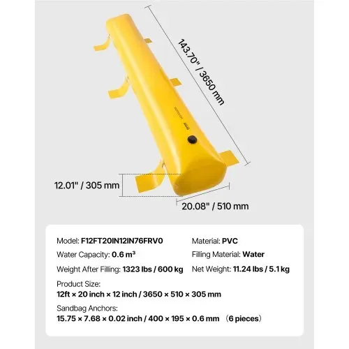 VEVOR Flutbeutel, Wiederverwendbare PVC-Wasserableitungsrohre, leicht, mit ausgezeichneter wasserdichter Wirkung, verwendet für Türen, Garagen, Gelb – Bild 5