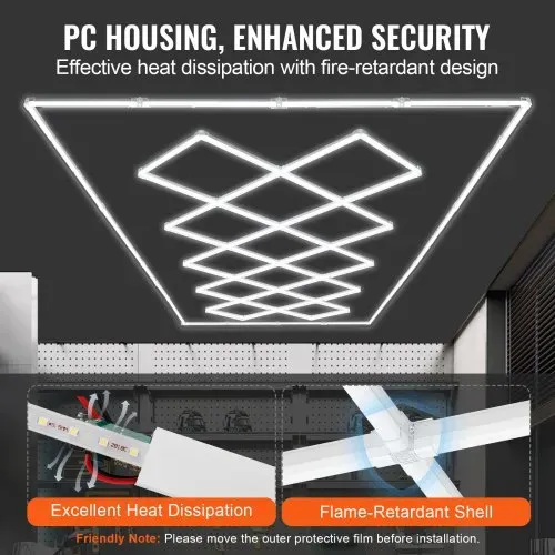 VEVOR LED-Garagenleuchten, 88000 lm, 6500 K, 14 Rastersysteme, quadratische Garagen-Deckenleuchten, DIY, kaltweiß, Autodetaillierung, Garagenbeleuchtung, superhelles Ladenlicht für Keller, Lager, Auto-Schönheitswerkstatt – Bild 3