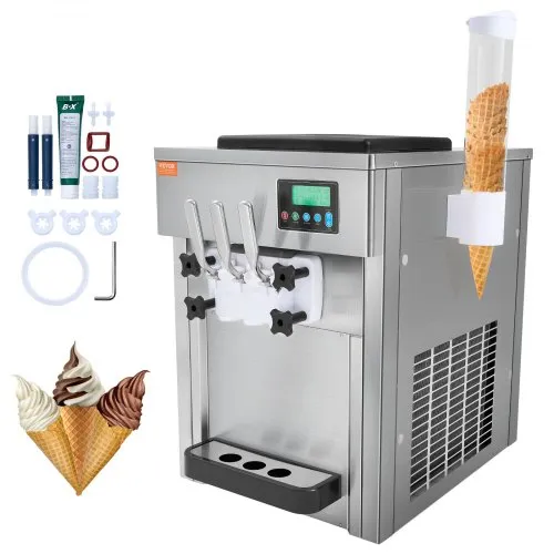 VEVOR Kommerzielle Eismaschine, 1800 W, 3-Geschmacksrichtungen, Softeismaschine Arbeitsplatte, 2 x 4 L Trichter, 2 x 1,8 L Zylinder, LCD-Bildschirm, Automatische Reinigung, Vorkühlung VEVOR Kommerzielle Eismaschine, 1800 W, 3-Geschmacksrichtungen, Softeismaschine Arbeitsplatte, 2 x 4 L Trichter, 2 x 1,8 L Zylinder, LCD-Bildschirm, Automatische Reinigung, Vorkühlung