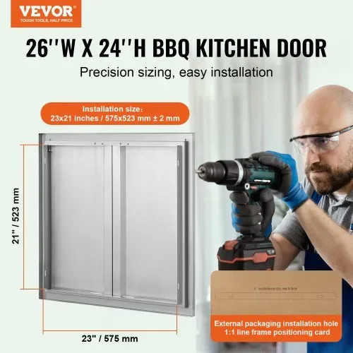 VEVOR Grill-Zugangstür, 660 x 610 mm, Doppelte Außenküchentür, Flächenbündig Montierte Edelstahltür, Vertikale Wandtür mit Versenkbaren Griffen, für Grillinsel, Grillstation, Außenschrank VEVOR Grill-Zugangstür, 660 x 610 mm, Doppelte Außenküchentür, Flächenbündig Montierte Edelstahltür, Vertikale Wandtür mit Versenkbaren Griffen, für Grillinsel, Grillstation, Außenschrank