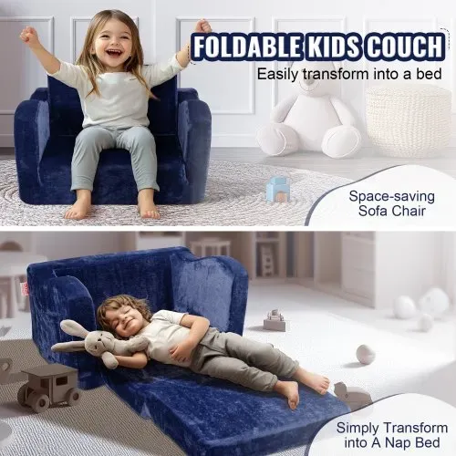 VEVOR Kindersofa 2 in 1 umwandelbares Kindersofa zum Liegestuhl, ausklappbarer Kindersofa-Sessel, Kleinkind Armlehnenstuhl-Bett, zusammenklappbares Kinderspielsofa, Kindercouch Blau 104 x 58 x 32 cm – Bild 2