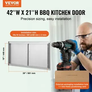 VEVOR Grill-Zugangstür, 1067 x 534 mm, Doppelte Außenküchentür, Flächenbündig Montierte Edelstahltür, Vertikale Wandtür mit Griffen, für Grillinsel, Grillstation, Außenschrank VEVOR Grill-Zugangstür, 1067 x 534 mm, Doppelte Außenküchentür, Flächenbündig Montierte Edelstahltür, Vertikale Wandtür mit Griffen, für Grillinsel, Grillstation, Außenschrank
