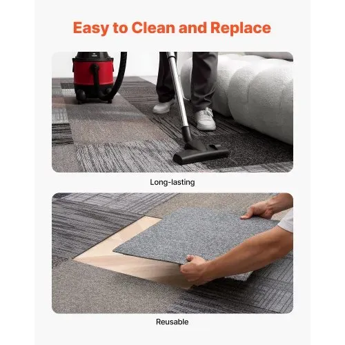 VEVOR Teppichfliesen 500 x 500 x 6 mm, 24er-Pack, selbstklebender Teppichboden mit Fläche von 6,2 m², Teppich Bodenbelag, einfacher DIY-Austausch für Wohnzimmer und Büro, mehrfarbig – Bild 5