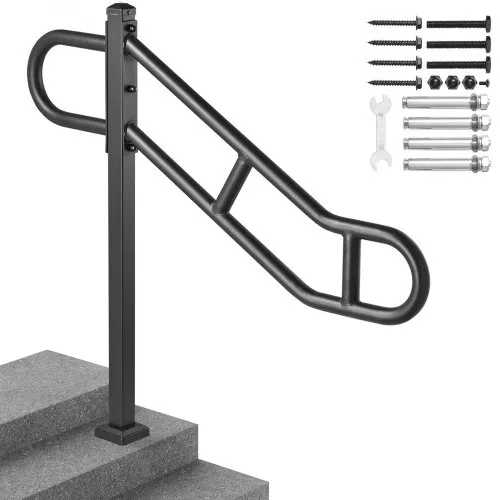 VEVOR Handlauf mit einem Pfosten für 1–3 Stufen im Außenbereich, 40,5″ L x 35,4″ H gebogener Treppenhandlauf aus Metall, bodenmontiertes Treppengeländer aus Karbonstahl, U-förmiger Haltegriff mit 2 rutschfesten Querstangen für die Garage VEVOR Handlauf mit einem Pfosten für 1–3 Stufen im Außenbereich, 40,5″ L x 35,4″ H gebogener Treppenhandlauf aus Metall, bodenmontiertes Treppengeländer aus Karbonstahl, U-förmiger Haltegriff mit 2 rutschfesten Querstangen für die Garage