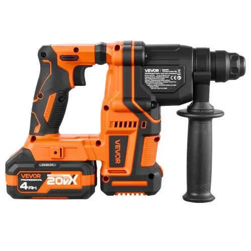 VEVOR Akku-Bohrhammer 13/16 Zoll SDS-Plus, 20 V Meißelhammer Bürstenlos mit Ladegerät & 3 Bohrer & Flachmeißel & Spitzmeißel & Transportkoffer, für Beton und Mauerwerk Schwarz Orange – Bild 9