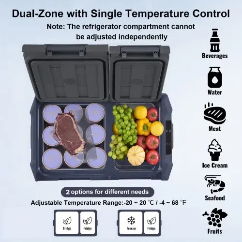 VEVOR Autokühlschrank, 25 L Dual Zone tragbarer Gefrierschrank, 12 Volt Autokühlschrank, -4℉-68℉ einstellbarer Bereich, 12/24 V DC und 100-240 V AC Kompressorkühler für Outdoor, Camping, Wohnmobil – Bild 2