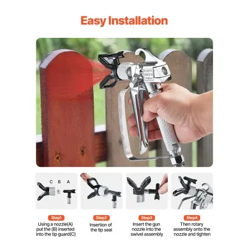 VEVOR Airless-Farbspritzpistole 3600 psi Hochdruck-Airless-Farbspritzpistole mit 517-Düse, Drehgelenk-Airless-Spritzpistolen-Set mit Filtern, Reinigungsnadel und Bürste, für Airless-Spritzmaschine – Bild 3