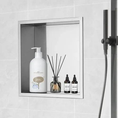 VEVOR Wandnische 10x33,02x33,02cm Duschnische Edelstahl Nische Einlagig 100 % Wasserdicht Nischeneinbau 0-40°C Betriebstemperatur 92°-Inneneckdesign Geeignet für Badezimmer Schlafzimmer Arbeitszimmer – Bild 7