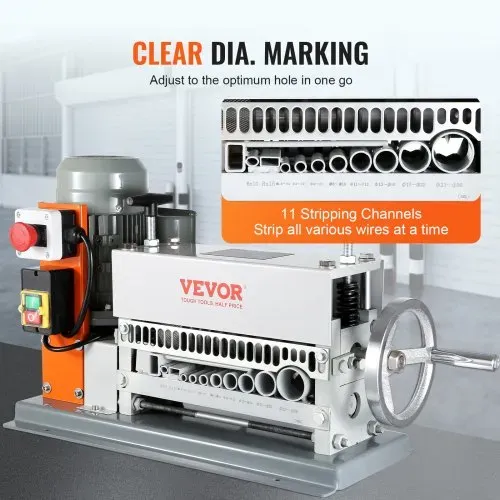 VEVOR Kabelabisoliermaschine Elektrisch 1,5-36mm Kabelschälmaschine 370W Abisoliermaschine 11 Abisolierkanäle Abisolierzange mit Kurbel 65-Mn-Federstahl Klinge Ideal zum Abisolieren von Kupferdraht – Bild 4