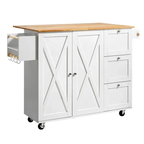 VEVOR Servierwagen Küchenwagen 1430 x 680 x 990 mm, 136 kg Belastbar Kücheninsel Küchenschrank, Rollwagen Küchentrolley mit Handtuchhalter & 2 Schubladen, Mikrowellenschrank Küchenrollwagen Massivholz – Bild 9
