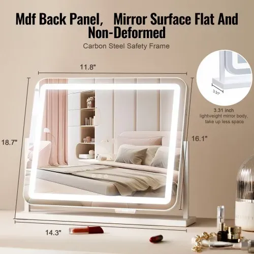 VEVOR Hollywood Schminkspiegel mit Beleuchtung, Kosmetikspiegel mit 3 Farbbeleuchtungsmodi, Schminkspiegel mit LEDs & 5-facher Vergrößerung, USB, Smart-Touch-Steuerung, 360°-Drehbar, 547x447mm – Bild 4