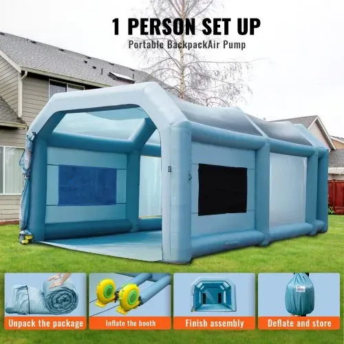 VEVOR Tragbares Aufblasbares Farbzelt für Sprühmalerei 480 + 750 W, 5 x 2,2 x 2,1 m Sprühschutz Farbkabine für DIY-Projekte, Hobby-Farbautomaten-Werkzeug, Blau 210D Oxford-Gewebe Auto Lackierkabine – Bild 4