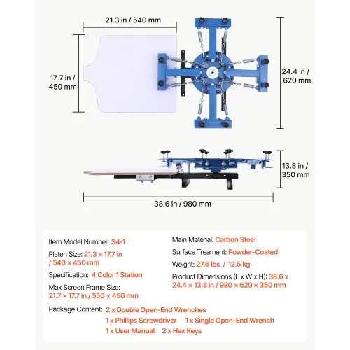 VEVOR Siebdruckmaschine 4-Farben 1-Station-Siebdruckpresse 540x450 mm, 360° Drehbar Präzise Positionierung Pulverbeschichteter Kohlenstoffstahl für T-Shirt-DIY, Heim- und Gewerbekunden – Bild 6