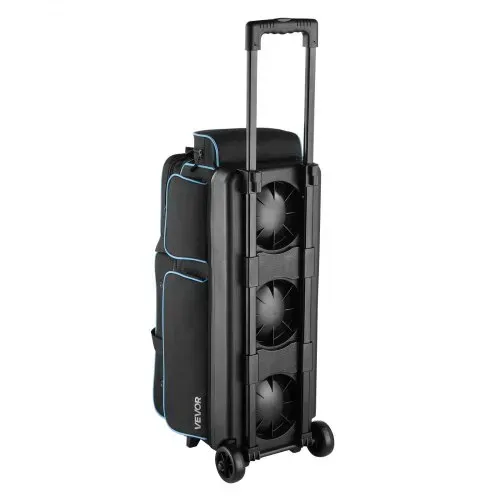 VEVOR Bowlingballtasche für 3 Bälle mit Doppelrollen & separatem Fach für Schuhe (bis US-Größe 16) & übergroßer Zubehörtasche, einziehbarer Griff lässt sich auf 105 cm ausziehen Schwarz + Blau – Bild 9