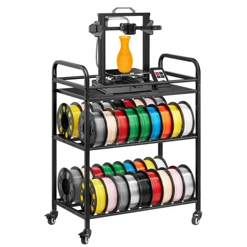VEVOR Filament Lagerregal für 3D-Drucker, 3 Ebenen, 680 x 400 x 880 mm, Filamentspulenhalter auf Rädern, 3D-Druckerzubehör Organizer für 3D-Druckstudio, Büro, Werkstatt, Schwarz – Bild 9