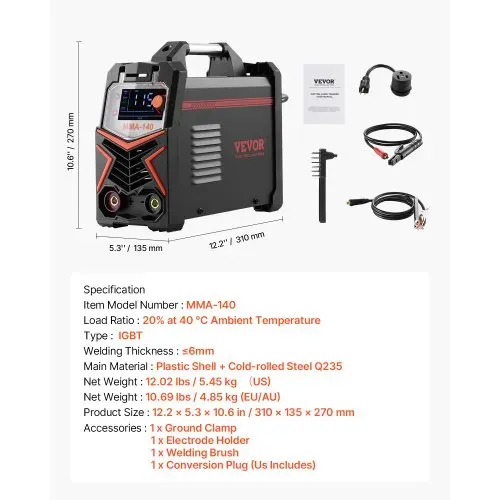 VEVOR WIG-Schweißgerät, 4-in-1-Schweißer (großes LED-Display) – DC-Puls-WIG/DC-Puls-MMA/Lift-WIG/MMA (Stick), Elektroschweißgerät mit synergischer Steuerung, IGBT-Wechselrichter, Heißstart – Bild 6