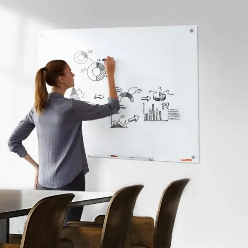 VEVOR Magnetisches Glas-Whiteboard, Wandtafel Trocken Abwischbare Tafel 120 x 80 cm, Wandmontiertes Weißes Glasboard ohne Rahmen, mit Stiftablage, einem Radiergummi& 2 Stiften, Magnettafel Weiß – Bild 6