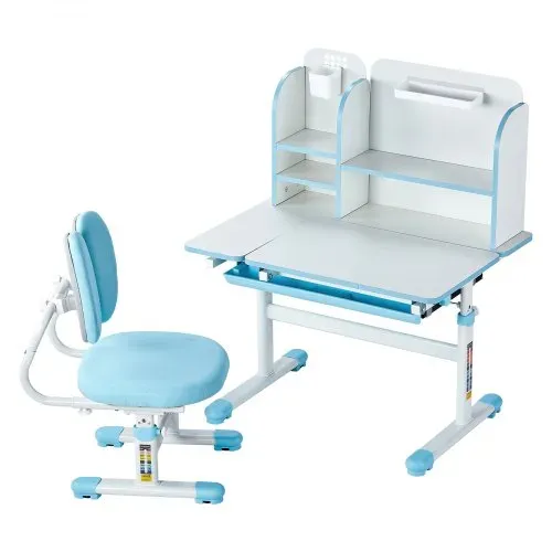 VEVOR Schreibtisch Kinderschreibtisch Arbeitstisch und Stuhl höhenverstellbarer (54-73 cm) belastbarer (100 kg) 0–40° neigbarer Tisch mit Bücherregal für Schlafzimmer Arbeitszimmer Schule Blau – Bild 10