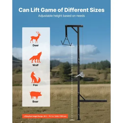 VEVOR Game Hoist mit Seilwinde & Gambrel, 181 kg Tragkraft, Lkw-Wildhebezeug mit 5,08 cm Empfänger, 360-Grad-Schwenkschaft & einstellbarer Höhe, zum Häuten & Säubern von Wild im Jagdspiel – Bild 4