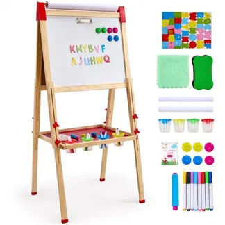 VEVOR Kunststaffelei für Kinder, 3-in-1-Kunststaffelei aus Holz, mit magnetischem Whiteboard, Kreidetafel und Papierrolle, verstellbares stehendes Zeichenbrett mit Malzubehör für Kinder ab 3 Jahren VEVOR Kunststaffelei für Kinder, 3-in-1-Kunststaffelei aus Holz, mit magnetischem Whiteboard, Kreidetafel und Papierrolle, verstellbares stehendes Zeichenbrett mit Malzubehör für Kinder ab 3 Jahren