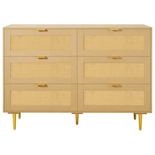 VEVOR Rattankommode Aufbewahrungsschrank mit 6 Schubladen & Metallgriffen und -beinen, moderner Rattanschrank für Schlafzimmer Wohnzimmer Flur (120 x 39,5 x 85,4 cm) Kleidungsschrank – Bild 9