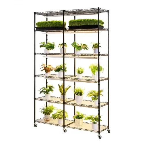 VEVOR Pflanzenregal mit Wachstumslicht, 6-stufiger doppelreihiger Pflanzenständer für Zimmerpflanzen mit Rädern & Timer, 200-W-Vollspektrum-Lichter, Blumenregal für Samenanzucht, 120x35x180cm – Bild 8