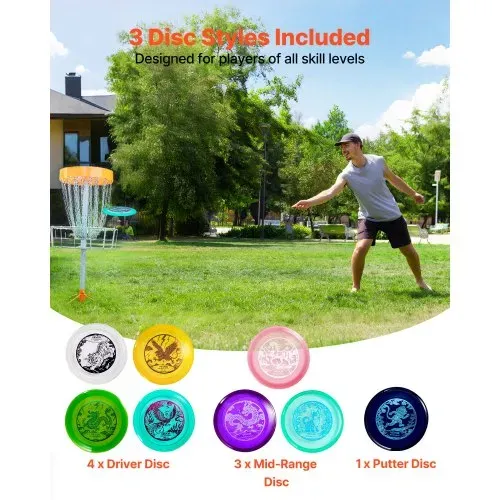 VEVOR Discgolf-Set Starterset (8 Stk.), Anfänger-Frisbees für Ganzkörper-Krafttraining, mit Putter, Mid-Range, Driver, für Garten Rasen Strand Park im Freien VEVOR Discgolf-Set Starterset (8 Stk.), Anfänger-Frisbees für Ganzkörper-Krafttraining, mit Putter, Mid-Range, Driver, für Garten Rasen Strand Park im Freien