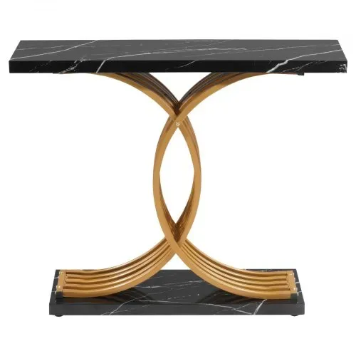 VEVOR Konsolentisch Eingangtisch hinter dem Sofa (100 x 30 x 81 cm / L x B x H), rechteckiger Beistelltisch aus MDF + Stahlrohre für Flur Schlafzimmer Wohnzimmer Foyer, Flurtisch Golden – Bild 9