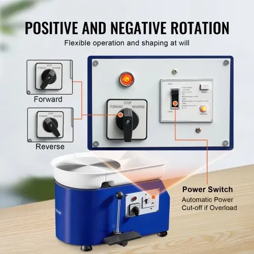 VEVOR Töpferscheibe Keramik Rad Maschine 350 W, Elektrische Töpferscheibe Maschine 28 cm 300 U/min Töpferscheibenmaschine, mit Pedal & Schürze Formmaschine, Geeignet für Anfänger, Enthusiasten usw. – Bild 3