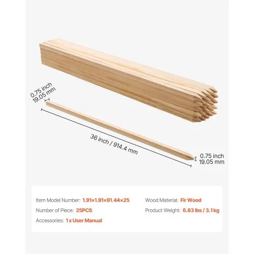 VEVOR Holzpfähle, 25 Stk. 19,05x19,05x914,4 mm Holzpflöcke, Holzpfosten mit scharfer Spitze, Zaunpfähle aus Tannenholz, Wegweiser für Schlammzäune, Hinterhofbegrenzungen, Grundlinien – Bild 6