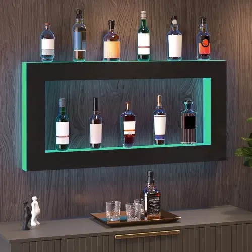 VEVOR Barregal Weinregal, LED-beleuchtetes Hausbarregal mit RF-Fernbedienung und App-Steuerung, 2 stufiges Getränkebeleuchtungsregal aus Acryl, 1210 x 600 x 114 mm Weinflaschenständer, quadratisch – Bild 7