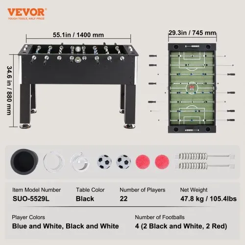 VEVOR Kickertisch, 140 cm Kickertisch in Standardgröße, Indoor-Kickertisch in Voller Größe für Zuhause, Familie und Spielzimmer, Fußball mit Kickertisch-Set, inklusive 4 Bällen und 4 Getränkehaltern – Bild 6
