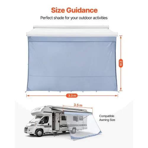 VEVOR Sonnenschutz (2 x 3,3 m) für Markisen (3,5 m), Markisen-Vorderwand mit UV50+ & Reißverschluss-PU-Bezug & Doppelt Genähtem Polyester-Netzgewebe, Regenschutz für Wohnmobil, Camping & Wohnwagen – Bild 2