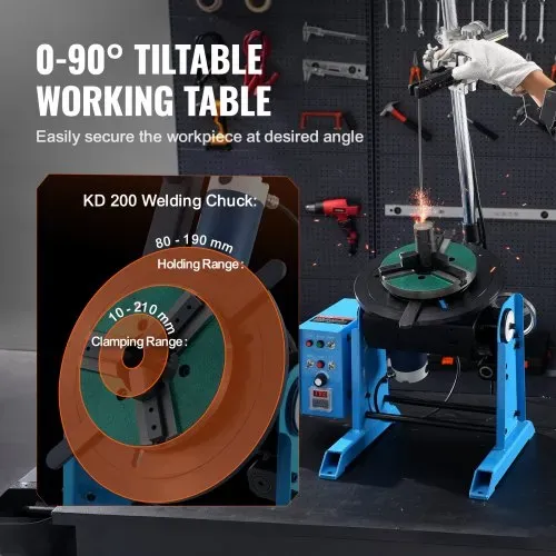 VEVOR Schweißdrehtisch 80 W Schweißpositionierer 1-12 U/min Manipulator 30 kg(Horizontal)/15 kg(vertikal) Drehtisch 0–90° Neigungswinkel KD200-Dreibackenfutter zum Schneiden, Schleifen, Montieren – Bild 2