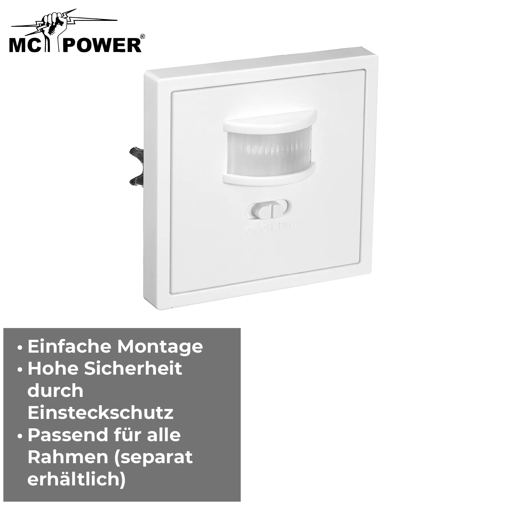 Unterputz IR Bewegungsmelder McPower ''Shallow'' 160°, 750W, LED geeignet, weiß – Bild 5