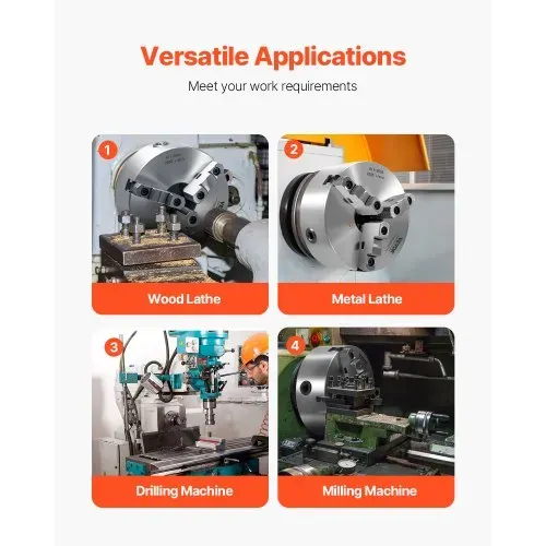 VEVOR 3-Backen-Drehfutter, φ200 mm, Spannfutter mit 57,15-mm-8-Gewinde-Trägerplatte, 4-200 mm Spannbereich mit T-Schlüsselschrauben, HT300-Material, für Holz-Metall-Drehmaschinen – Bild 5