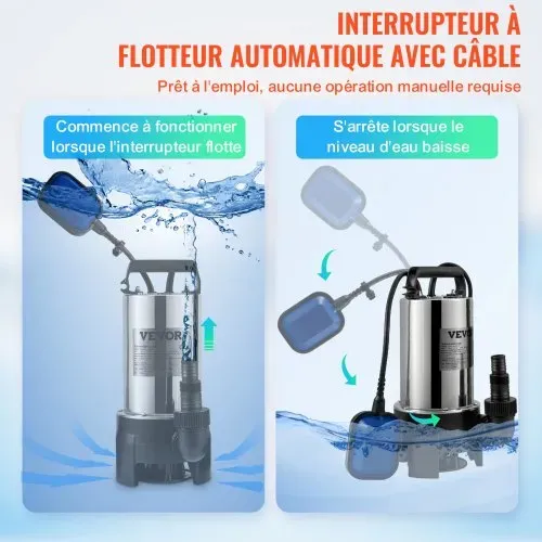 VEVOR Tauchpumpe 1100W Schmutzwasserpumpe 230V Gartenpumpe Durchfluss 333,3L/min Schmutzwassertauchpumpe IPX8 Auslass zuschneidbar zum Pumpen von Wasser aus Schwimmbädern Teichen – Bild 4