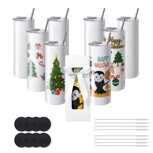 VEVOR 8er-Pack Gerade Sublimationsbecher, 567 g Blanko-Becher, Edelstahl-Doppelwandbecher mit Strohhalm, Deckel, Bürste, Boden, Schrumpffolie, Geschenkbox, für Wärmepresse und Wärmeübertragung VEVOR 8er-Pack Gerade Sublimationsbecher, 567 g Blanko-Becher, Edelstahl-Doppelwandbecher mit Strohhalm, Deckel, Bürste, Boden, Schrumpffolie, Geschenkbox, für Wärmepresse und Wärmeübertragung