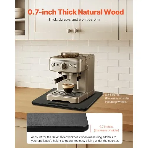 VEVOR Gleitbrett, 33x40,6 cm, Brett mit Gummirädern und hohlem Griff, leicht zu reinigen, Slider-Brett, Geräte-Rollbrett, leicht bewegliche Unterlage für Kaffeemaschine, Küchenmaschine, Schwarz – Bild 3