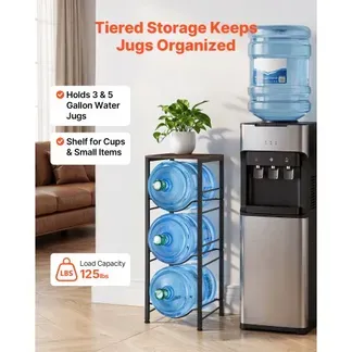 VEVOR Wasserkrughalter Metall, 4-Stufig, für 3 Wasserflaschen, Wasserkrugregal mit Ablagefach, Wasserspenderregal Wasserbehälterregal für Küche, Büro & Wohnzimmer, Schwarz & Braun VEVOR Wasserkrughalter Metall, 4-Stufig, für 3 Wasserflaschen, Wasserkrugregal mit Ablagefach, Wasserspenderregal Wasserbehälterregal für Küche, Büro & Wohnzimmer, Schwarz & Braun