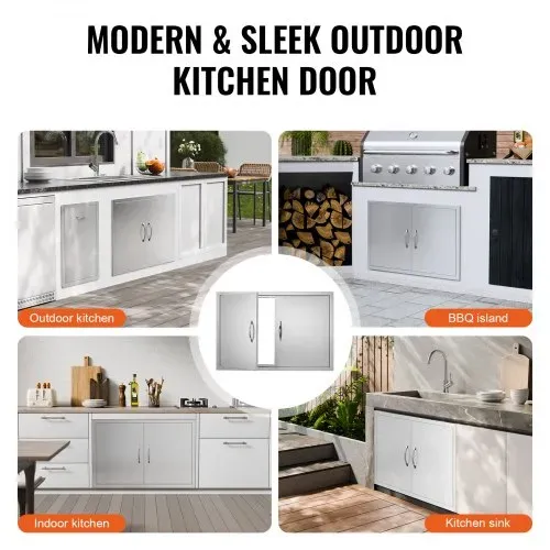VEVOR Grill-Zugangstür, 889 x 610 mm, Doppelte Außenküchentür, Flächenbündig Montierte Edelstahltür, Vertikale Wandtür mit Griffen, für Grillinsel, Grillstation, Außenschrank – Bild 5