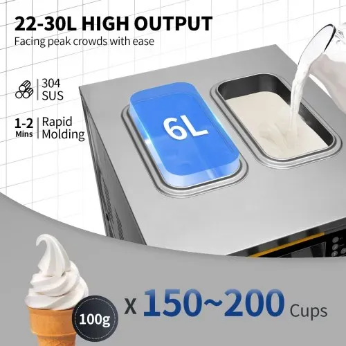 VEVOR Kommerzielle Softeismaschine 2350 W Arbeitsplatte Softeismaschine 22-30 L/Std.Softeismaschine Desktop, Softeismaschine 3 Geschmack mit LCD-Display Eiscrememaschine Speiseeismaschine – Bild 2